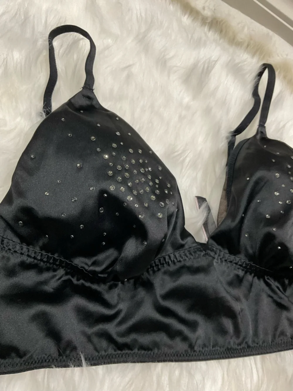 Very Sexy Victorias Secret Black  Satin Bralette and Lace Set